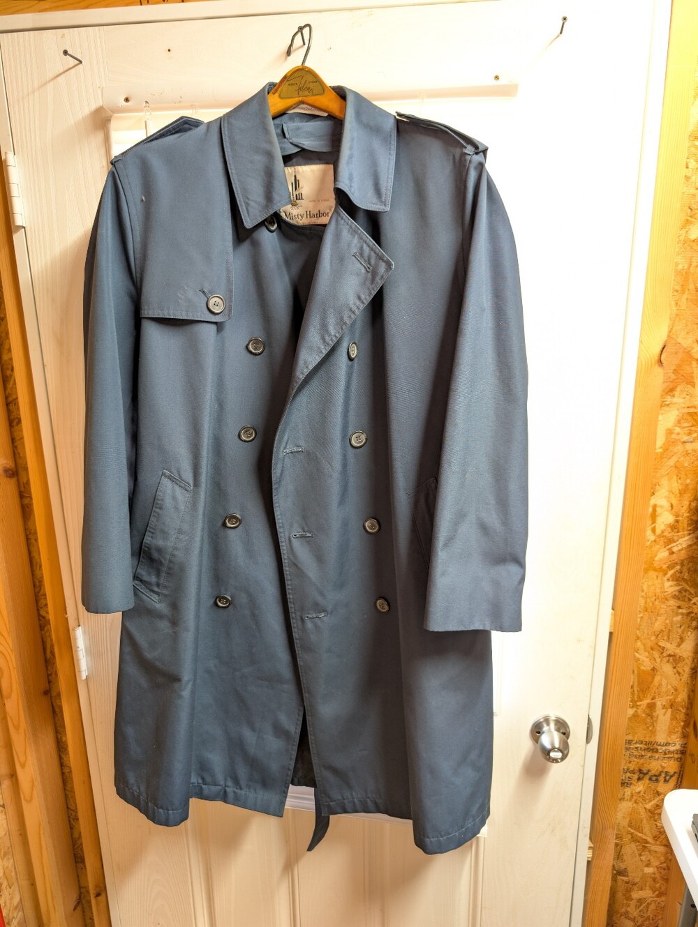 Misty Harbor (42R) Men's Classic Double-Breasted Trench Coat - Navy Blue